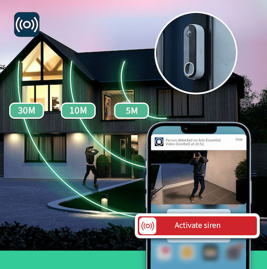 Arlo Ασύρματο Κουδούνι Πόρτας Wi-Fi Λευκό