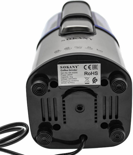 Sokany SM-3020S Râșniță electrică pentru cafea 200W cu capacitate de boabe 90gr Argintiu