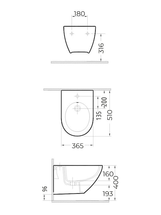 Bianco Ceramica Remo 50 Rimless Μπιντέ Κρεμαστό 36.5x51cm