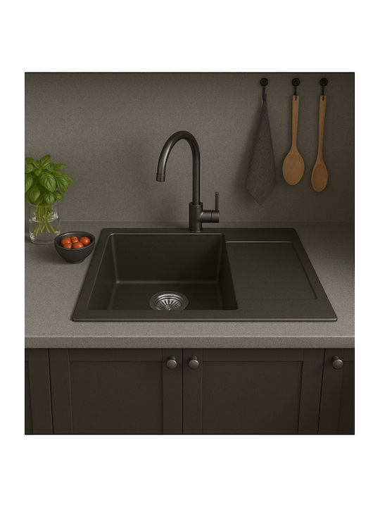 Unixton Drop-In Küchenspüle aus Flüssiger Granit M61xB50cm Anthrazit