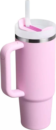 Stanley Quencher H2.0 FlowState Handled Tumbler Thermos Stainless Steel BPA Free 890ml Cherry Blossom with Straw and Handle