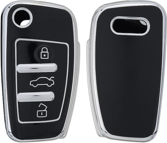 Car Key Case Audi 3 Buttons Kwmobile Black Silver Silicone 57050.04