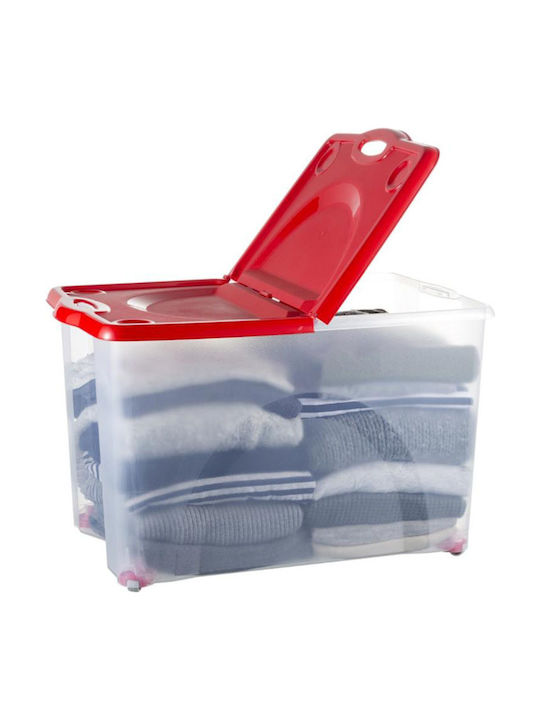 Bama Italy Storage Box 59x39x36cm 54lt Rotating Wheels 360° Plastic Transparent-Red Contenitore Rotobox