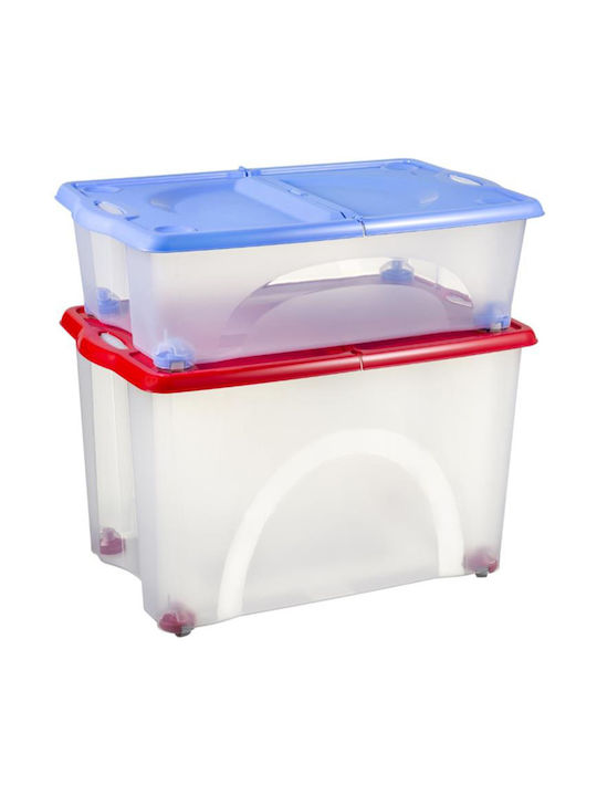 Bama Italy Storage Box 59x39x36cm 54lt Rotating Wheels 360° Plastic Transparent-Red Contenitore Rotobox