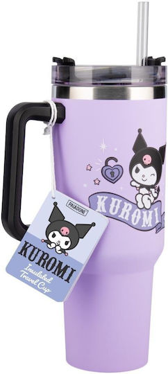 Paladone Παιδικό Παγούρι Kuromi Ανοξείδωτο με Καλαμάκι Μωβ 1200ml