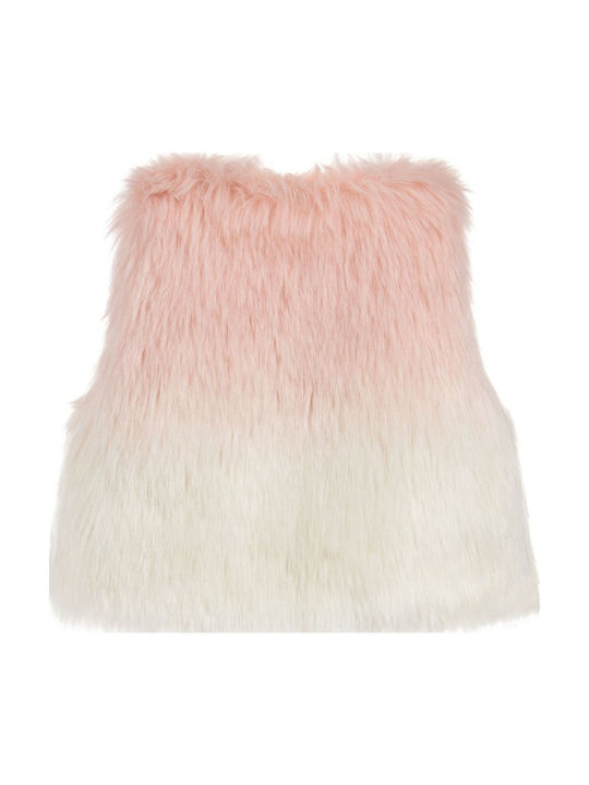 Sleeveless Fur Coat White Pink 3m16012