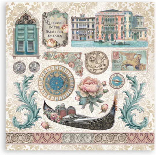 Αυτοκόλλητα 16.5x16.5cm 4 Blätter Venice City Art Stamperia