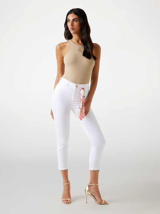 Guess 1981 Damen Hoch tailliert Stoff Hose Skinny Fit White