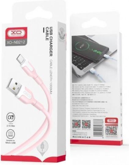 XO NB212 USB 2.0 Cable USB-C male - USB-A Ροζ 1m 16.005.0209