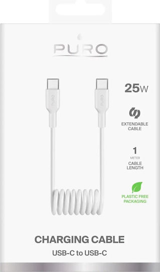 Puro Spiral USB 2.0 Cable USB-C male - USB-C 25W Λευκό 1m