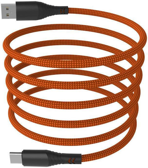 Hammer Magnetic / Braided USB 2.0 Cable USB-C male - USB-A 65W Πορτοκαλί 1m AKC001409