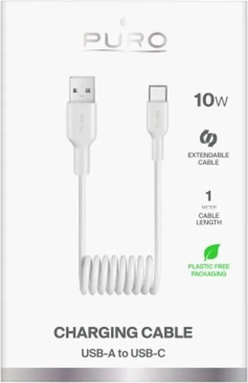 Puro Spiral USB 2.0 Cable USB-C male - USB-A 10W Λευκό 1m