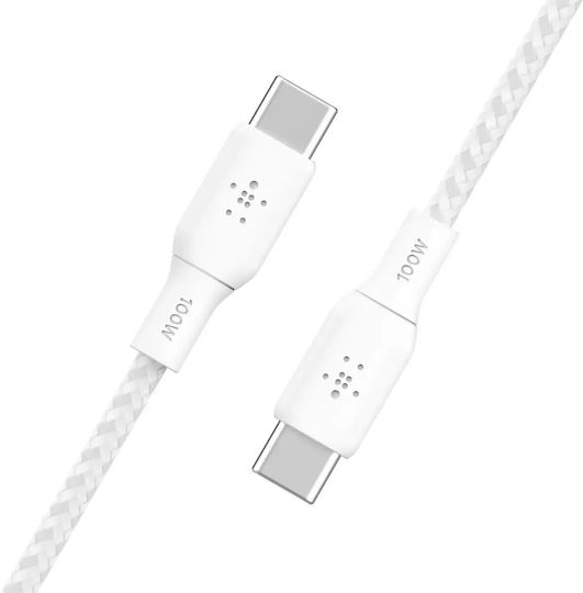 Belkin Braided USB 2.0 Cable USB-C Male - USB-C 100W PD White 3m CAB014BT3MWH