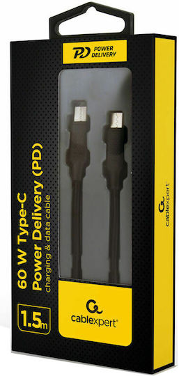 Cablexpert Braided USB 2.0 Cable USB-C Male - USB-C 60W PD Black 1.5m CC-USB2-CMCM60-1.5M