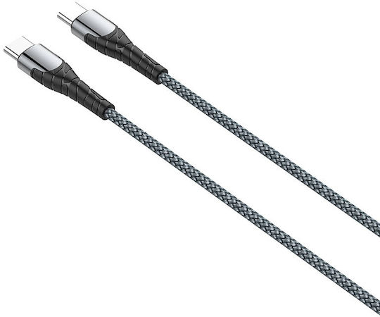 Ldnio LC102 Плетена USB 2.0 Кабел USB-C мъжки - USB-C мъжки 65W Сив 2м