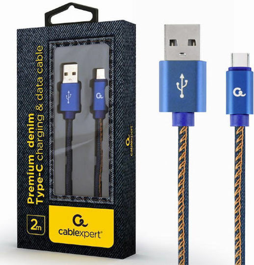 Gembird Плетен USB 2.0 Кабел USB-C Мъжки - USB-A Син 2м GM-JEANS-TYPEC-2M