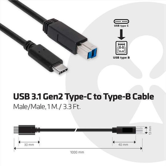 Club3D USB 3.1 Cable USB-C male - USB-B Μαύρο 1m CAC-1524