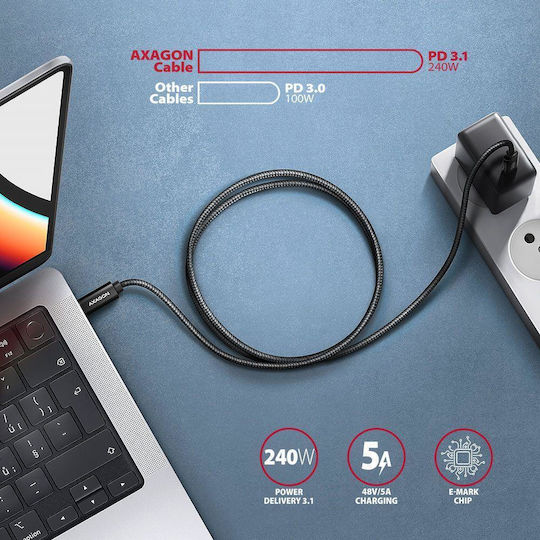 Axagon USB 2.0 Cable USB-C male - USB-C 240W PD Μαύρο 2.5m BUCM2-CM25AB