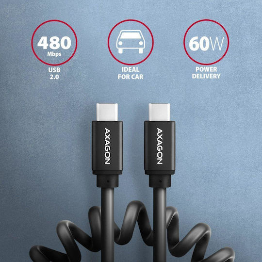 Axagon USB 2.0 Cable USB-C male - USB-C 60W Black 1.1m (AKAXNTUCMCM20TB)