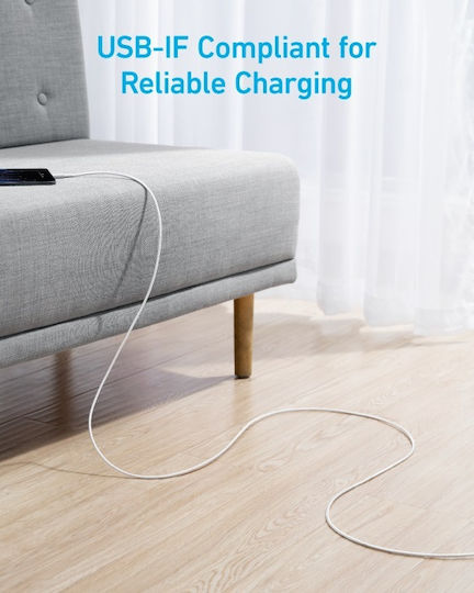 Anker USB 2.0 Cable USB-C male - USB-A 15W PD Λευκό 1.8m A81H6G21