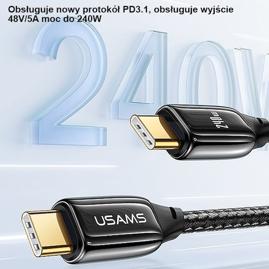 Usams US-SJ581 Braided USB 2.0 Cable USB-C male - USB-C 240W PD Μαύρο 2m SJ581USB01