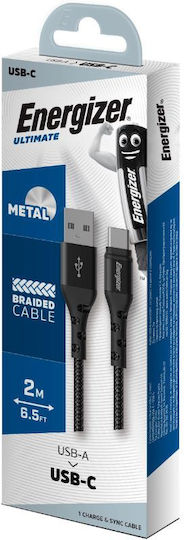 Energizer Braided USB 2.0 Cable USB-C male - USB-A Μαύρο 2m C520CKBK