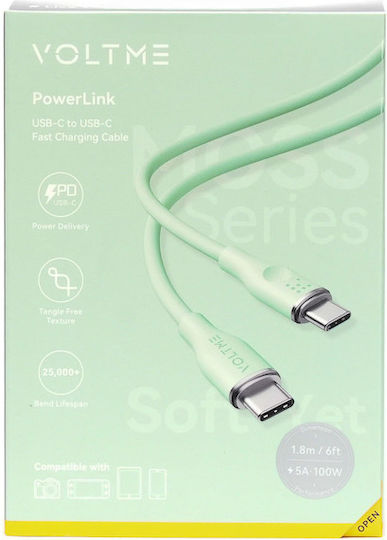 Voltme USB 2.0 Cable USB-C male - USB-C 100W PD Πράσινο 1.8m C2039