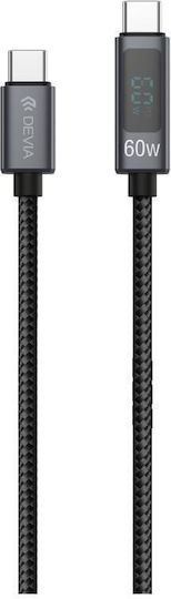 Devia Braided USB 2.0 Cable USB-C male - USB-C 60W PD Μαύρο 1.2m