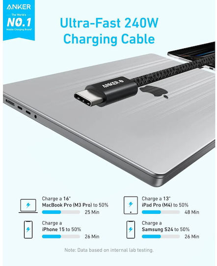 Anker Zolo USB 2.0 Cable USB-C male - USB-C 240W Μαύρο 1m A8060H11
