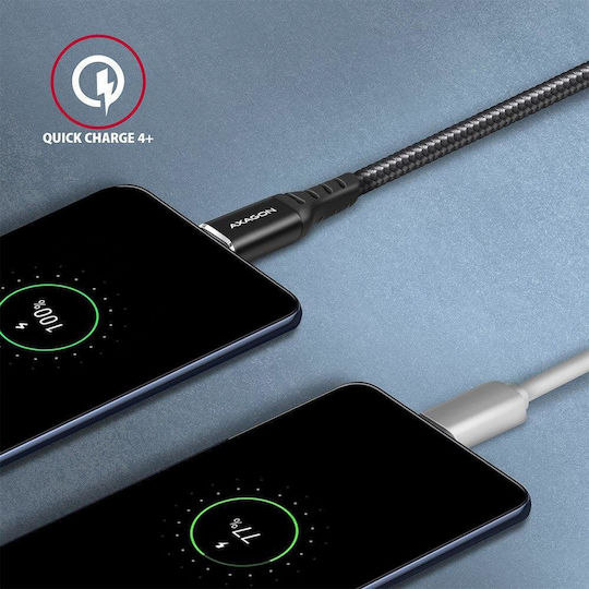 Axagon Braided USB 2.0 Cable USB-C male - USB-C 60W Μαύρο 1m BUCM-CM10AB