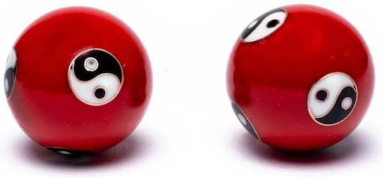 Zen Meditation Hand Balls Yin Yang Red 2 Pieces Steel 4cm Therapy Balls