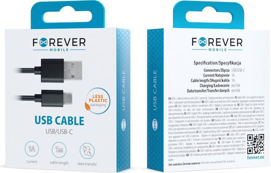 Forever USB 2.0 Cable USB-C male - USB-A Μαύρο 1m T_0014092