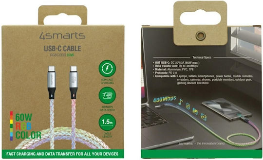 4Smarts USB 2.0 Cable USB-C male - USB-C 60W PD Πολύχρωμο 1.5m