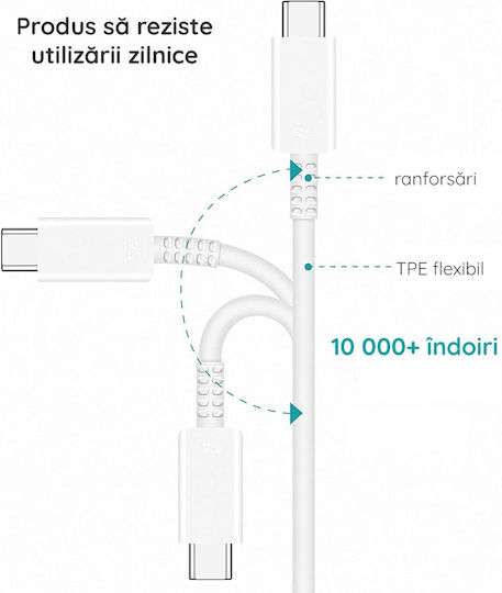 Samsung USB 2.0 Кабел USB-C Мъжки - USB-C 25W Бял 1.8m EP-DW767JWE Bulk