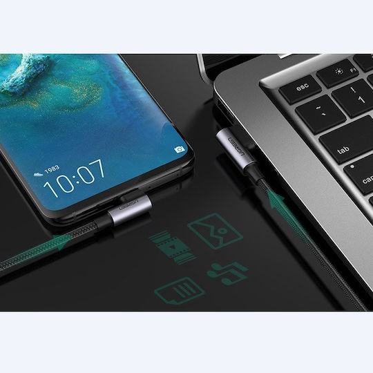 Ugreen US176 Angle (90°) / Braided USB 2.0 Cable USB-C Male - USB-A 18W Gray 1m 20856