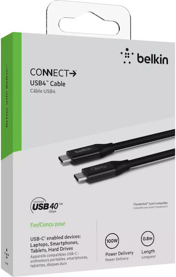 Belkin Connect USB 4 Video Cable USB-C male - USB-C 100W PD Μαύρο 0.8m INZ001BT0.8MBK