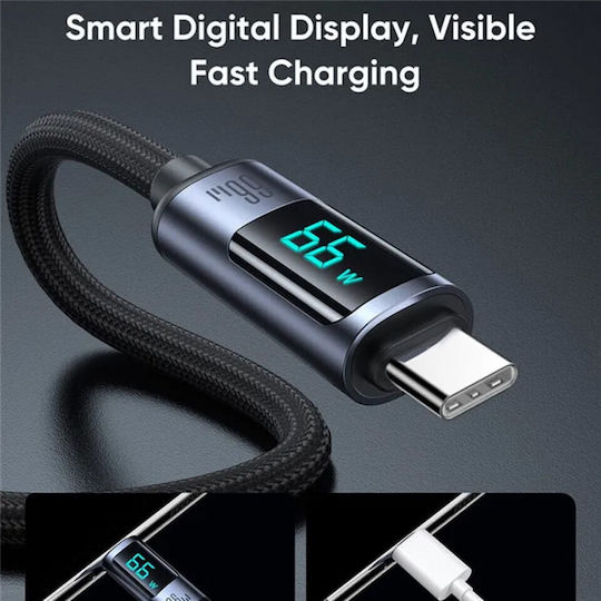 Joyroom S-AC066A16 Braided / LED USB 2.0 Cable USB-C Male - USB-A 66W PD Black 1.2m