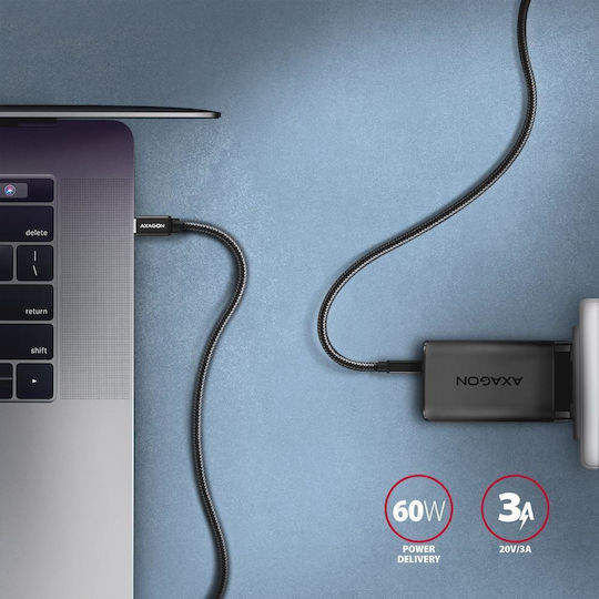 Axagon Braided USB 3.2 Cable USB-C male - USB-C 60W PD Μαύρο 3m BUCM3-CM30AB