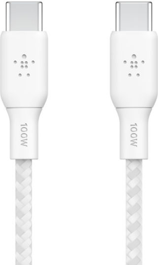 Belkin Braided USB 2.0 Cable USB-C Male - USB-C 100W PD White 2m CAB014BT2MWH