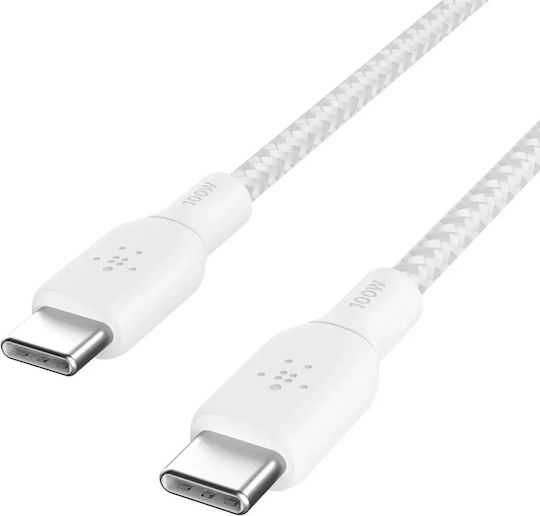 Belkin Braided USB 2.0 Cable USB-C Male - USB-C 100W PD White 2m CAB014BT2MWH