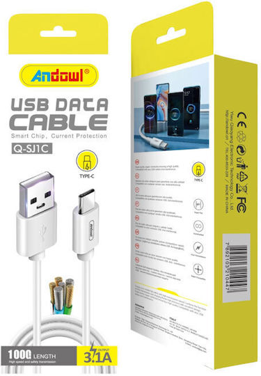 Andowl Qsj1c USB 2.0 Cable USB-C male - USB-A Λευκό 1m Q-SJ1C