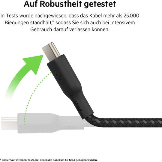 Belkin Braided USB 2.0 Cable USB-C Male - USB-C 100W PD Black 3m CAB014BT3MBK