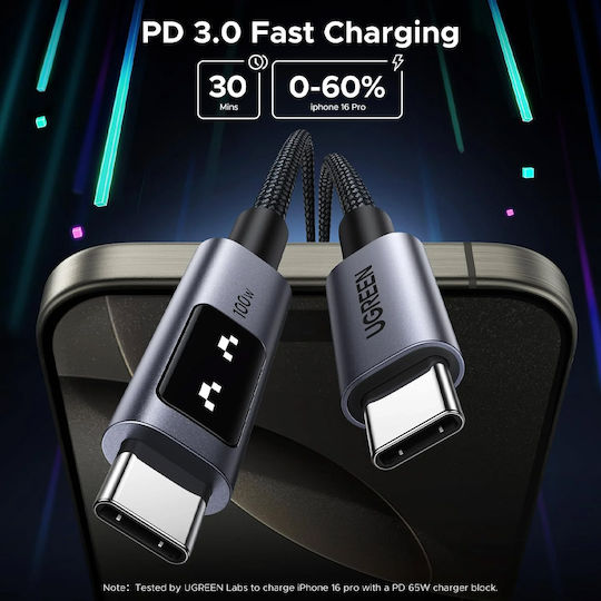 Ugreen LED USB 2.0 Cable USB-C male - USB-C 100W PD Μαύρο 2m 35512