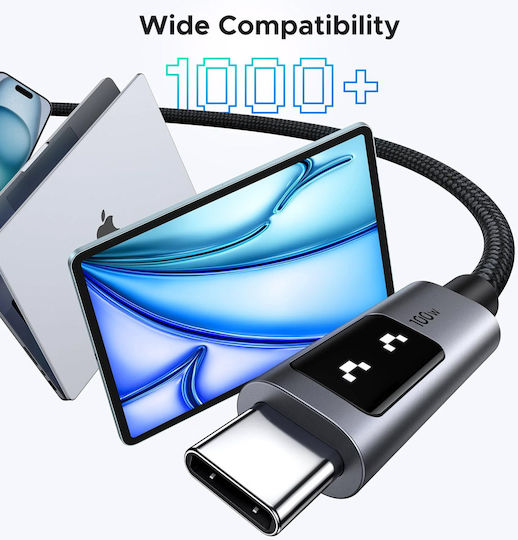 Ugreen LED USB 2.0 Cable USB-C male - USB-C 100W PD Μαύρο 2m 35512