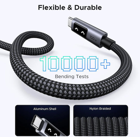 Ugreen LED USB 2.0 Cable USB-C male - USB-C 100W PD Μαύρο 2m 35512