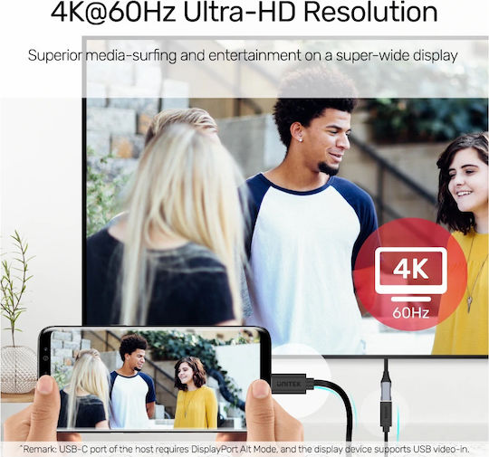 Unitek USB 3.2 Video Cable USB-C male - USB-C female 100W PD Μαύρο 1m C14086BK-1M