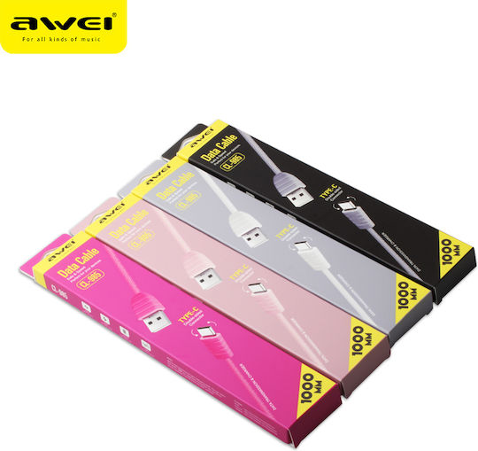 Awei CL-985 Плетен USB 2.0 Кабел USB-C Мъжки - USB-A Бял 1м