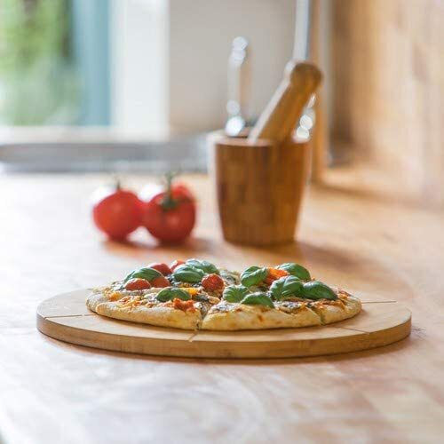Relaxdays Plăci De Servire Pentru Pizza Din Bambus Natural 4052025202415