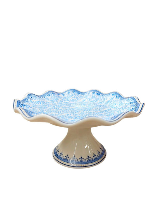 Dessert Tower Stand of White Italian Porcelain with Blue Flowers Serving Base for Sweets Dried Fruits Fine Casa 10x17 Cm