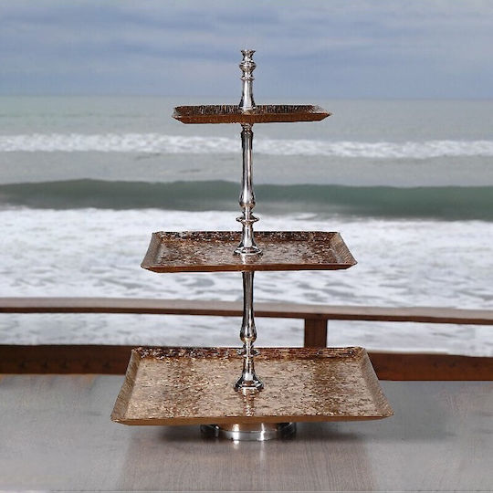 Aluminum Dessert Tower 3 Tiers Gold Height 67cm